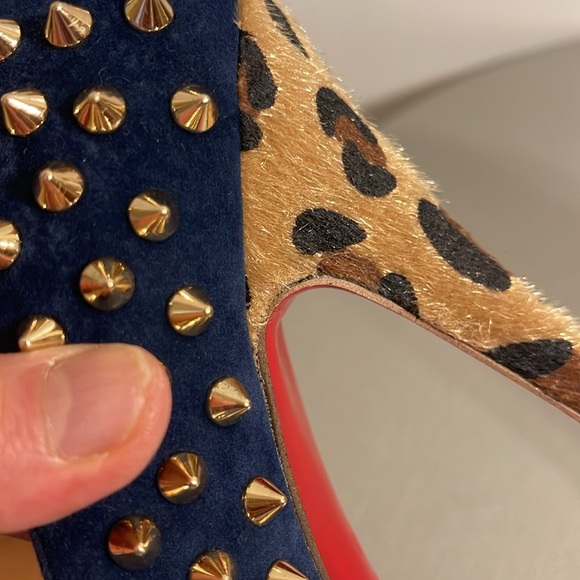 Lady peep studded leopard blue suede open toe heels - Picture 14 of 14